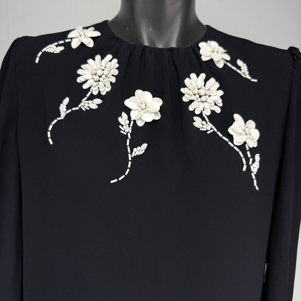 PRADA ASOTV Glamoretti Black Floral Beaded Embellished 3/4 Sleeve Blouse IT 42‎ - Picture 5 of 16